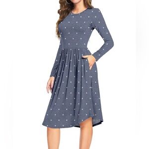 Polka Dot Long Sleeve Dress - Gray and White Dots